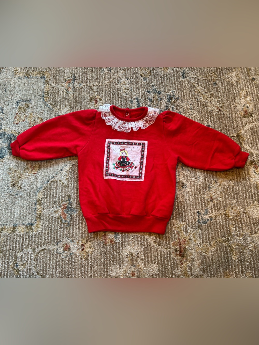 Vintage OshKosh B'gosh Red Girls Sweatshirt with Lace Collar